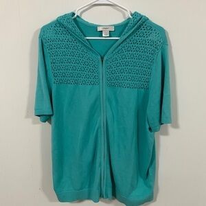 cj banks hooded sweater nice  turquoise color pretty crochet areas